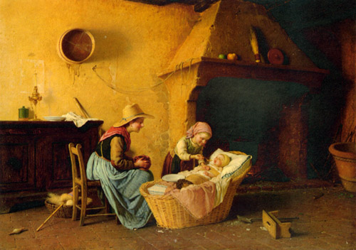 Chierici_Gaetano_Feeding_the_Baby_1870_Oil_On_Canvas